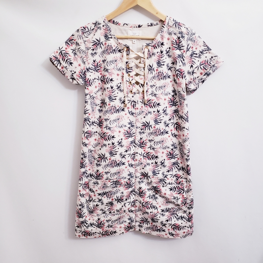 Sezane Giulia Lace Up Trapeze Shift Dress in Printed Flowers, Size 38 - Picture 2 of 10
